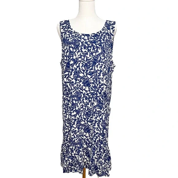 Lilly Pulitzer Blue White Pima Cotton Lobster Print Flounce Dress XXL Pockets - Picture 1 of 8